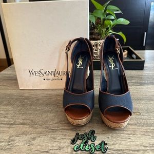 Ysl Deuville 105 Sand Senna/mini Tweed Calf Navy/Sandal size 39
